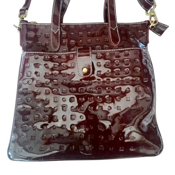 Arcadia Dark Red Embossed Patent Leather Crossbody Shoulder Bag Italy - Picture 1 of 7